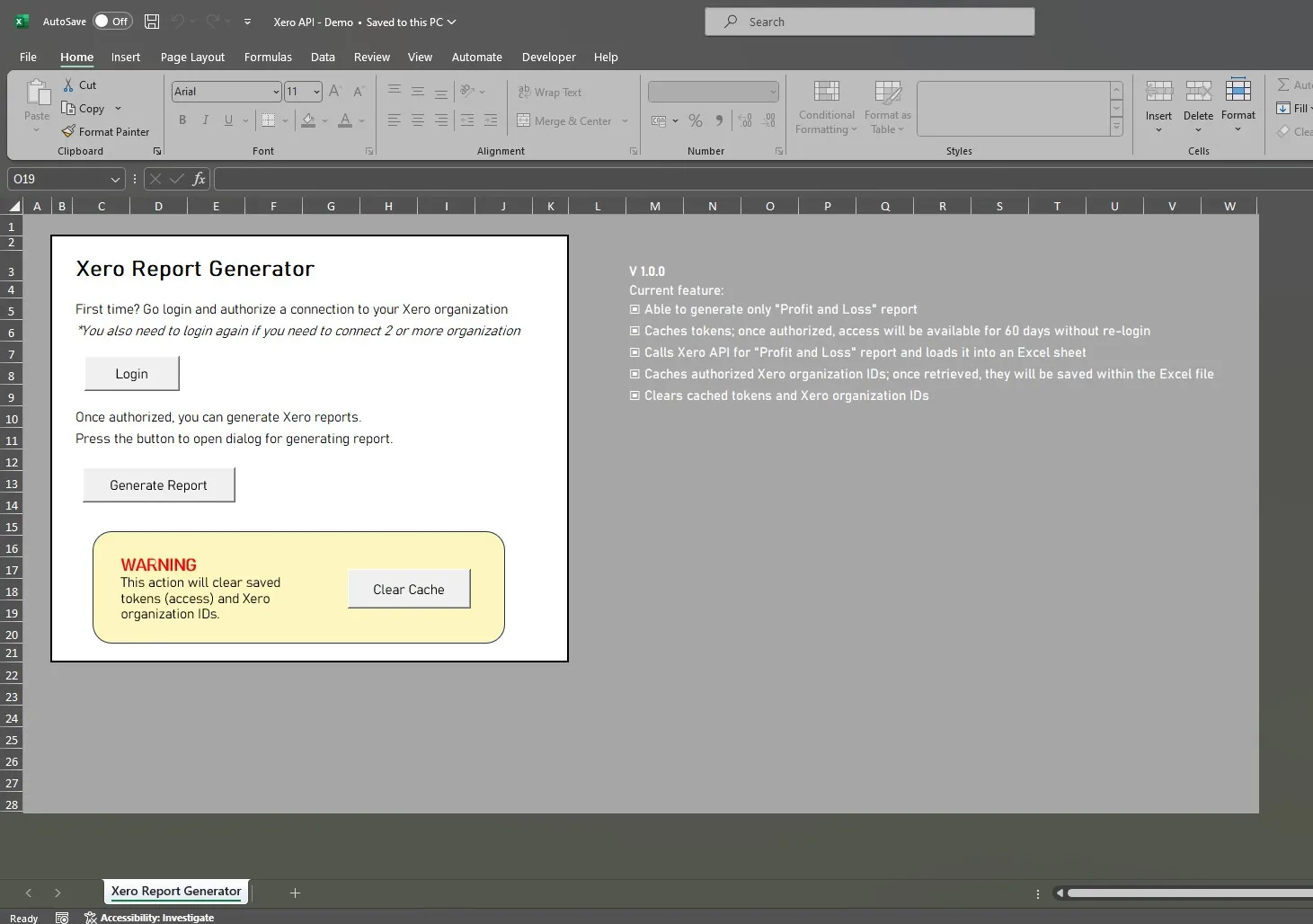 Screenshot of Xero API × Excel Integration